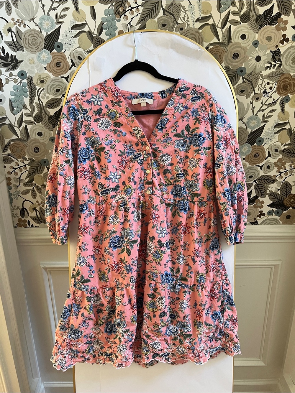 Loft Floral embroidered Pink Cotton mini dress